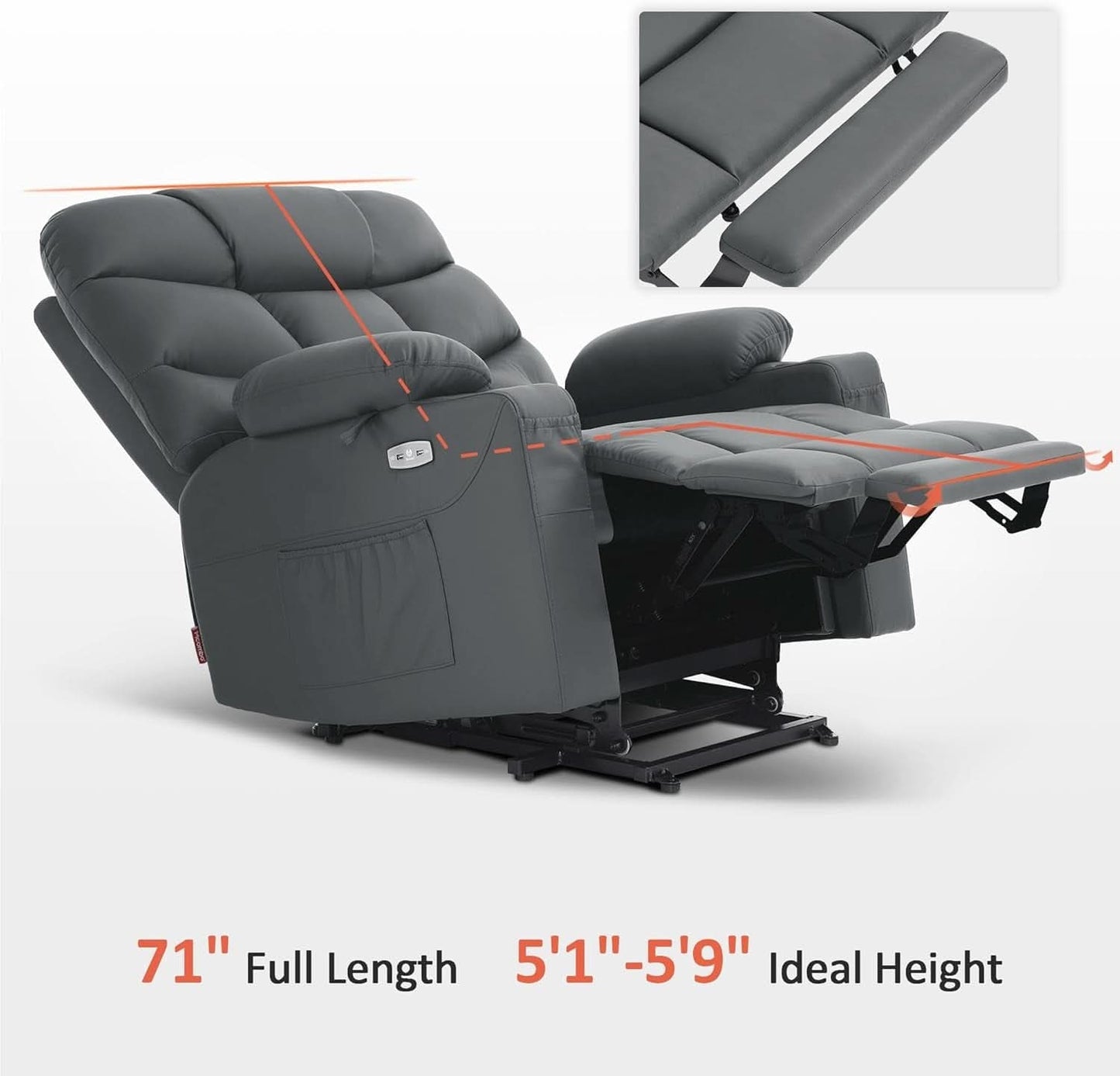 Power Lift Recliner With Extended Footrest Dark Grey