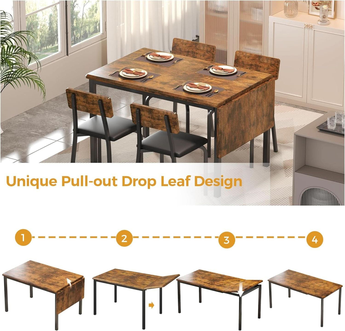 Sixty Three Inch Extendable Dining Table Set Rustic Brown