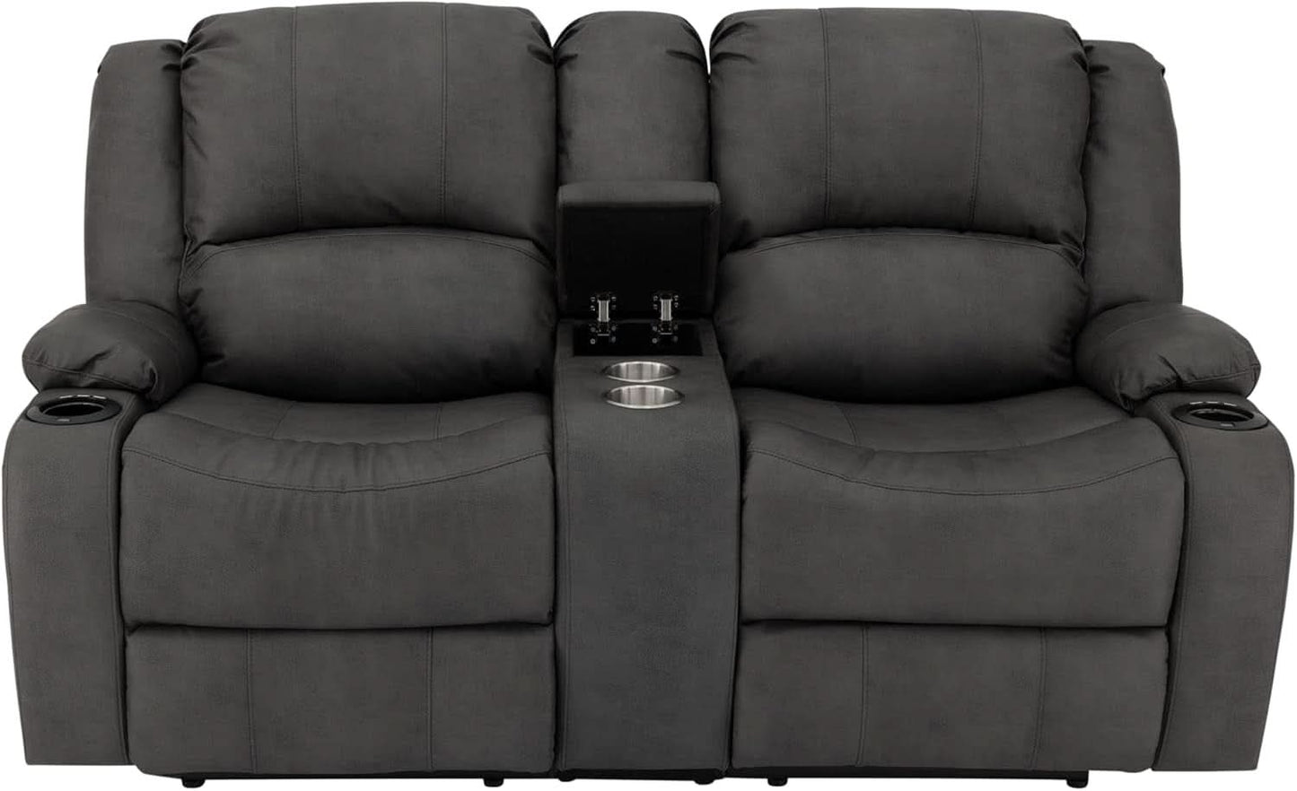 67 Inch Powered Wall Hugger Recliner Sofa Gunmetal Fabric