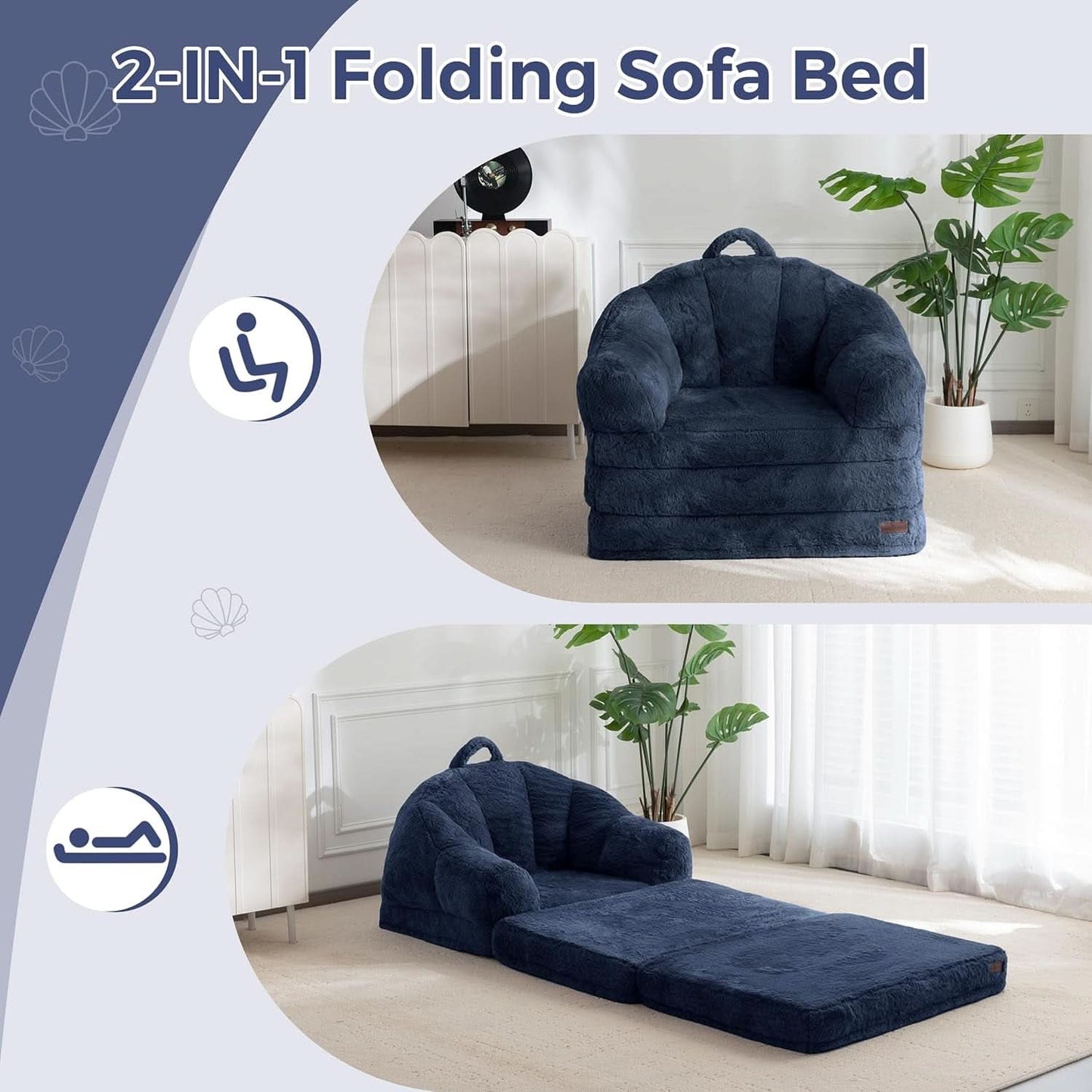 Navy Upholstered Folding Sofa Bed Convertible Lounger