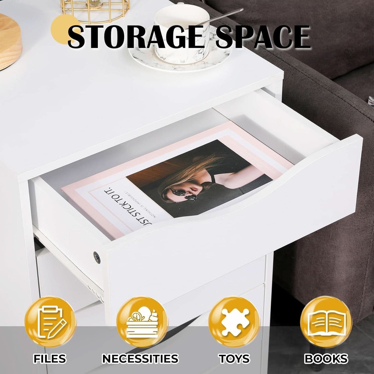 5 Drawer File Cabinet White For Home Office Organization
