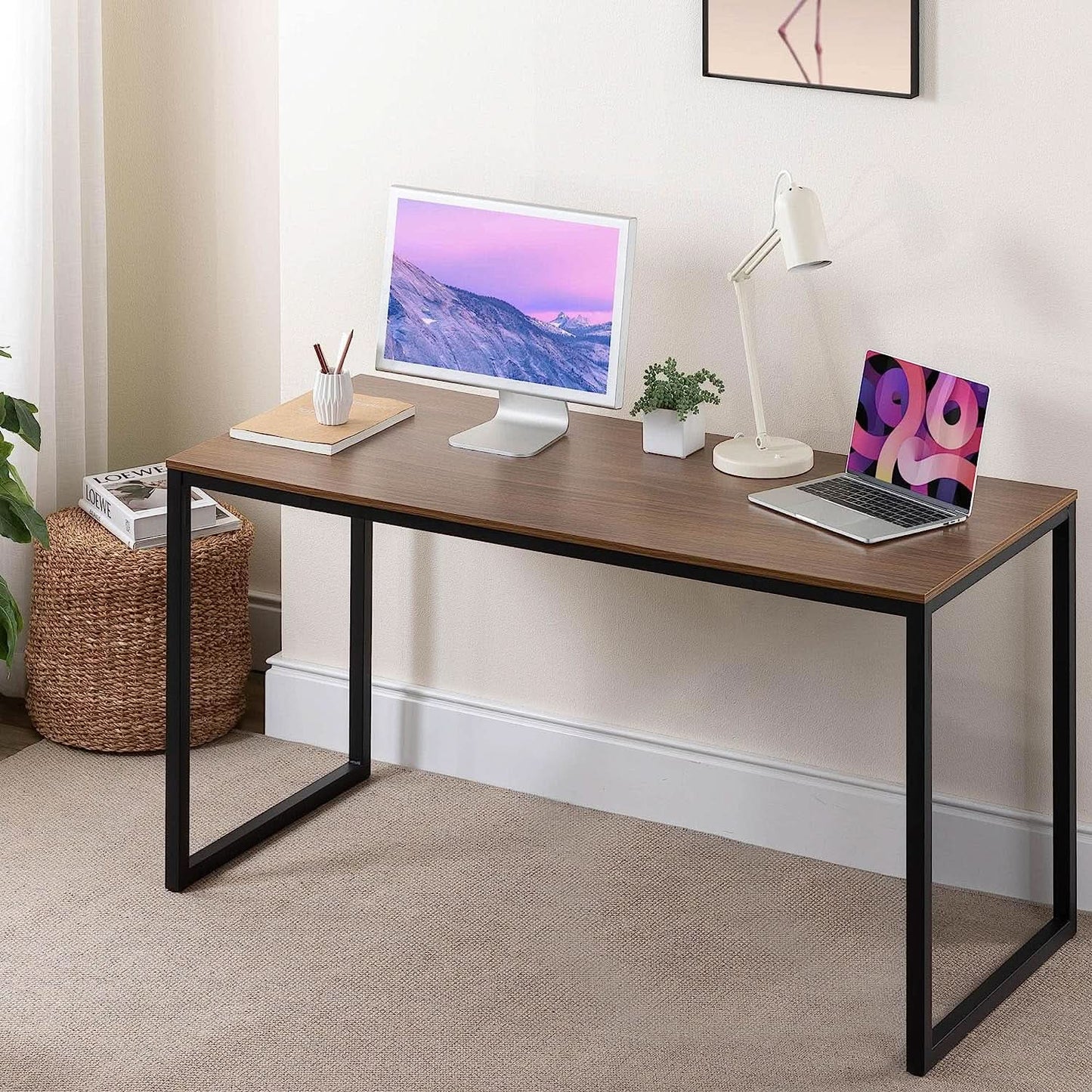 Black Frame Office Desk With Easy Assembly And Sturdy Build