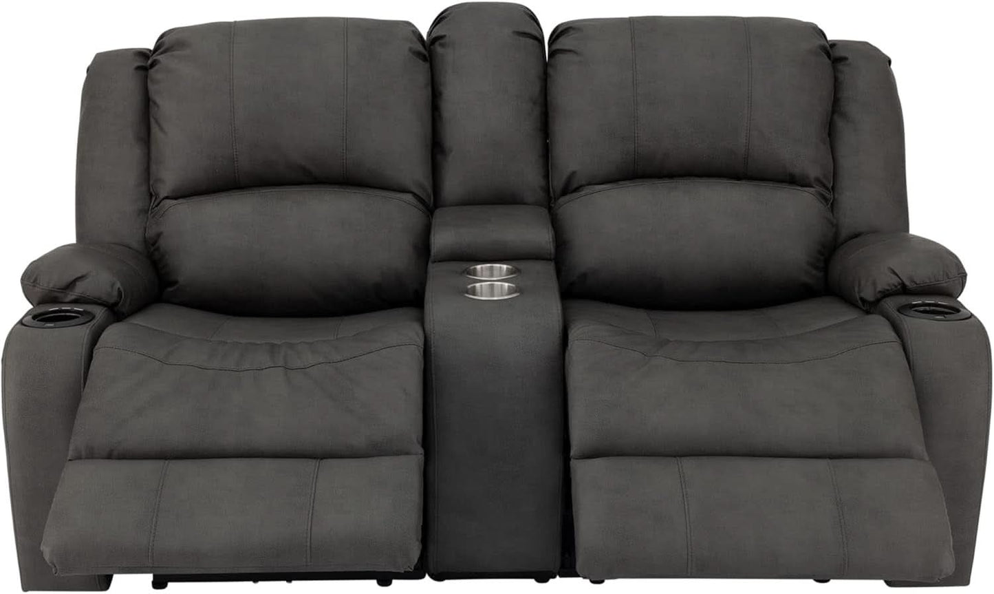 67 Inch Powered Wall Hugger Recliner Sofa Gunmetal Fabric