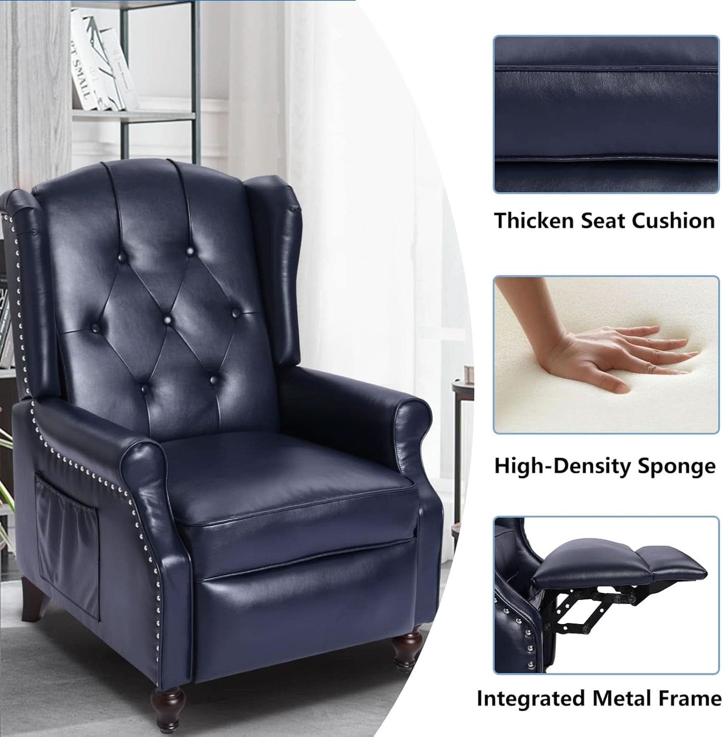 Wingback Recliner Chair With Massage And Heat PU Leather