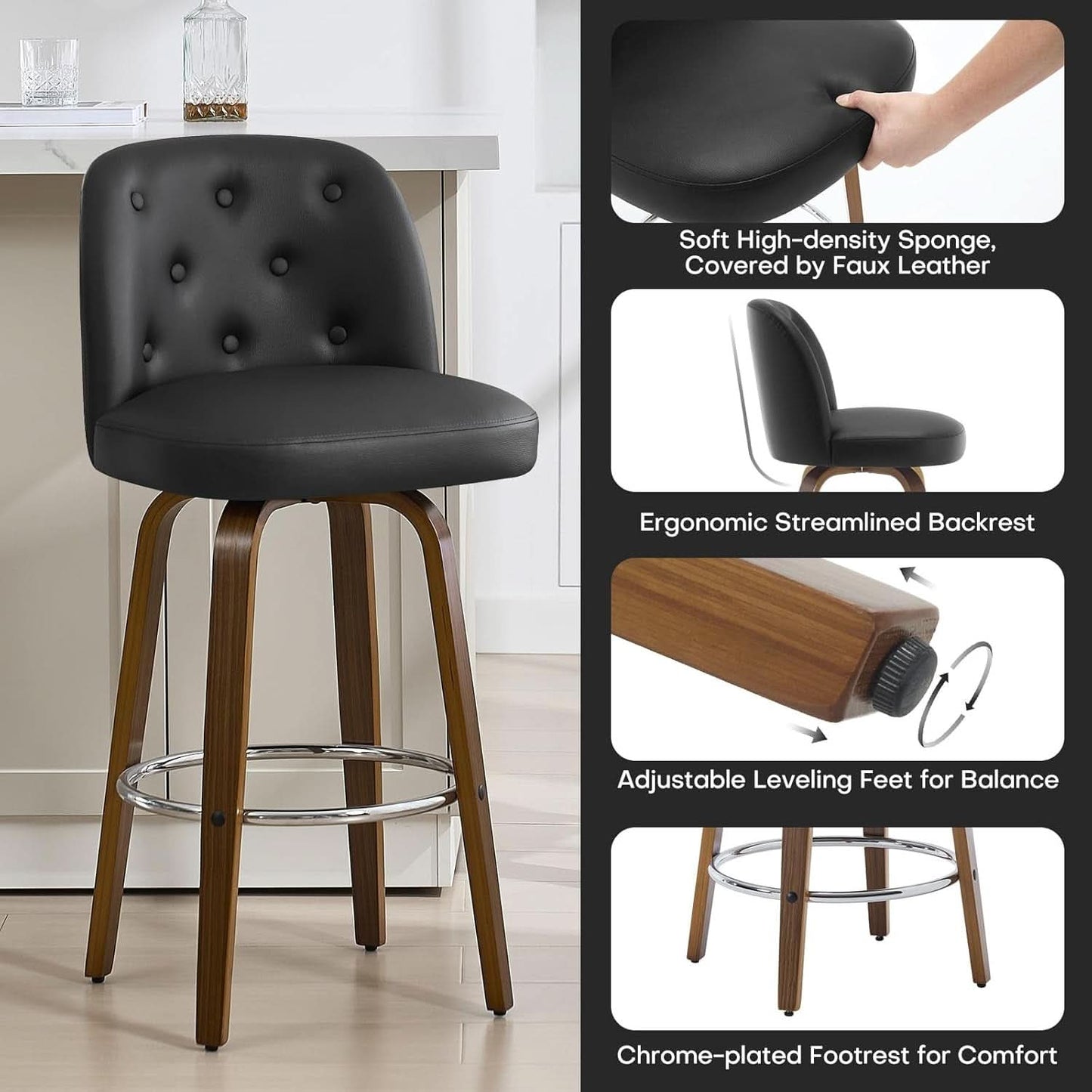 Bar Stools Set Of 4 26 Inch Black Counter Height Swivel