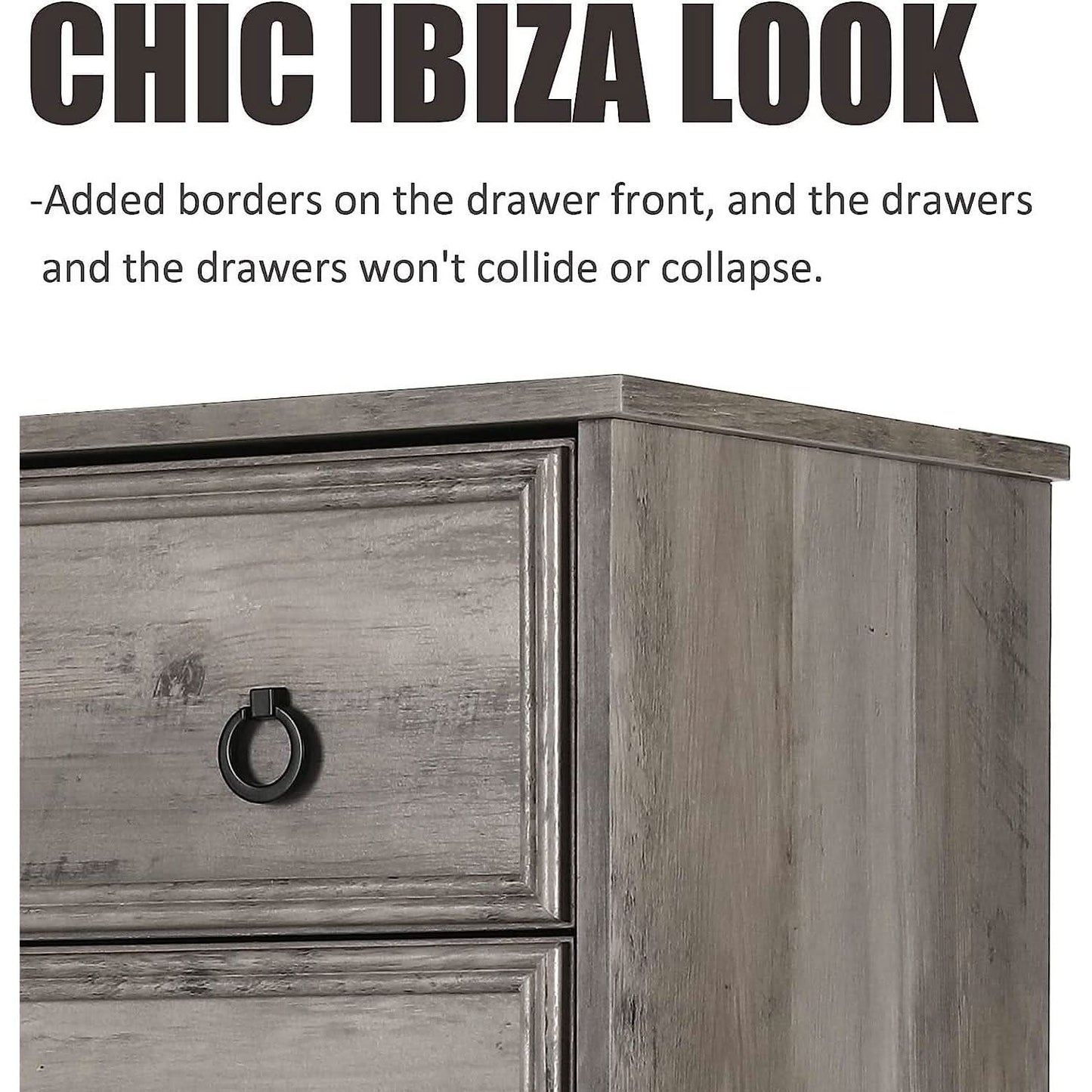 Gray Wash Tall Dresser 6 Drawer Bedroom Storage Cabinet