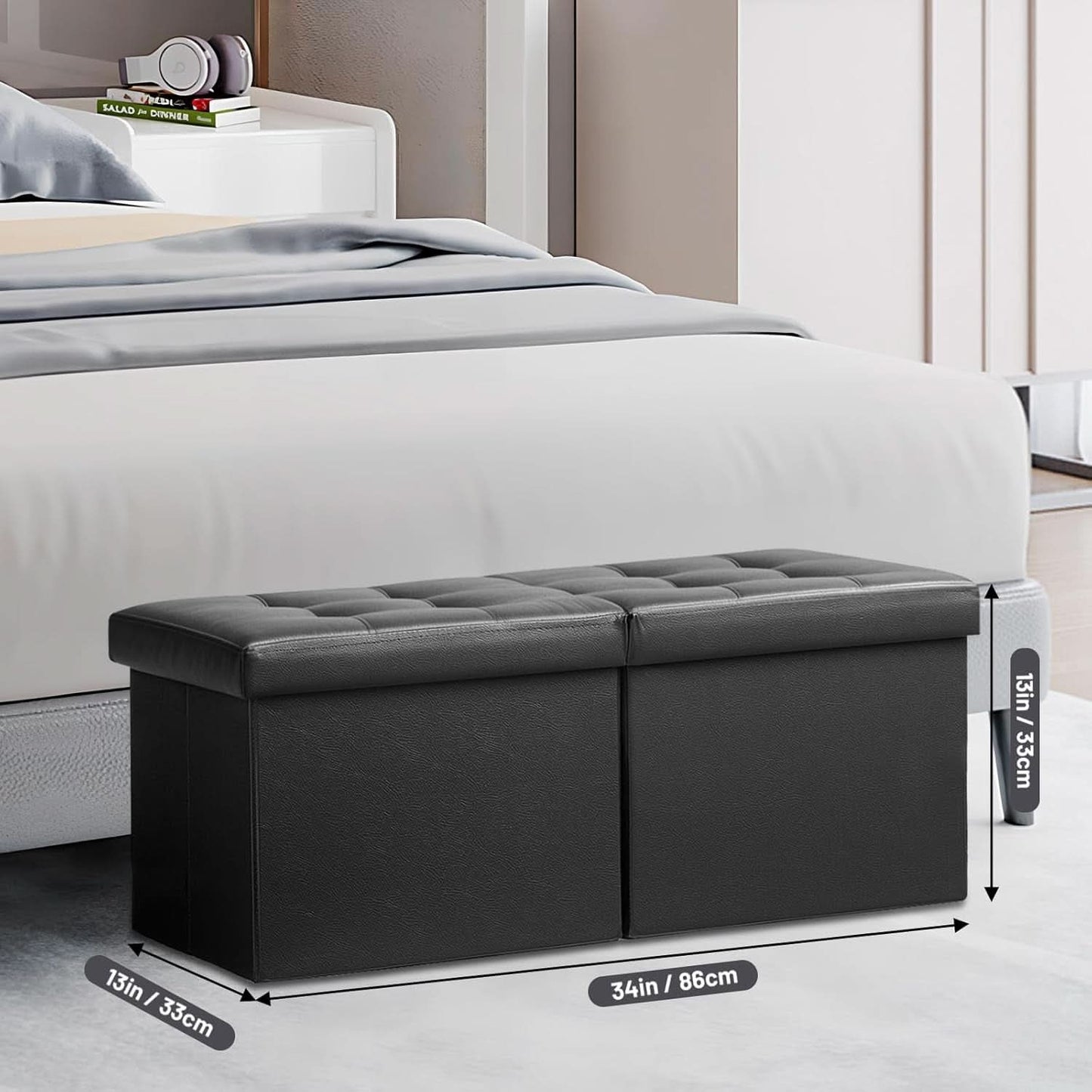 Ottoman With Premium Black Storage 34 Inch Dimension