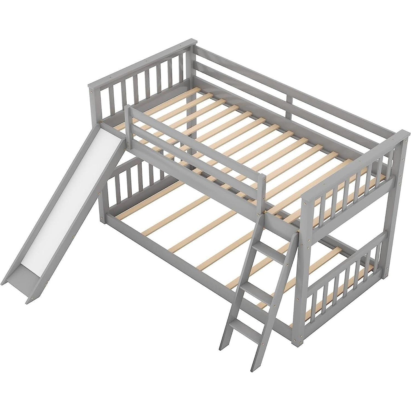 Grey Twin Bunk Bed With Slide Solid Pine Construction
