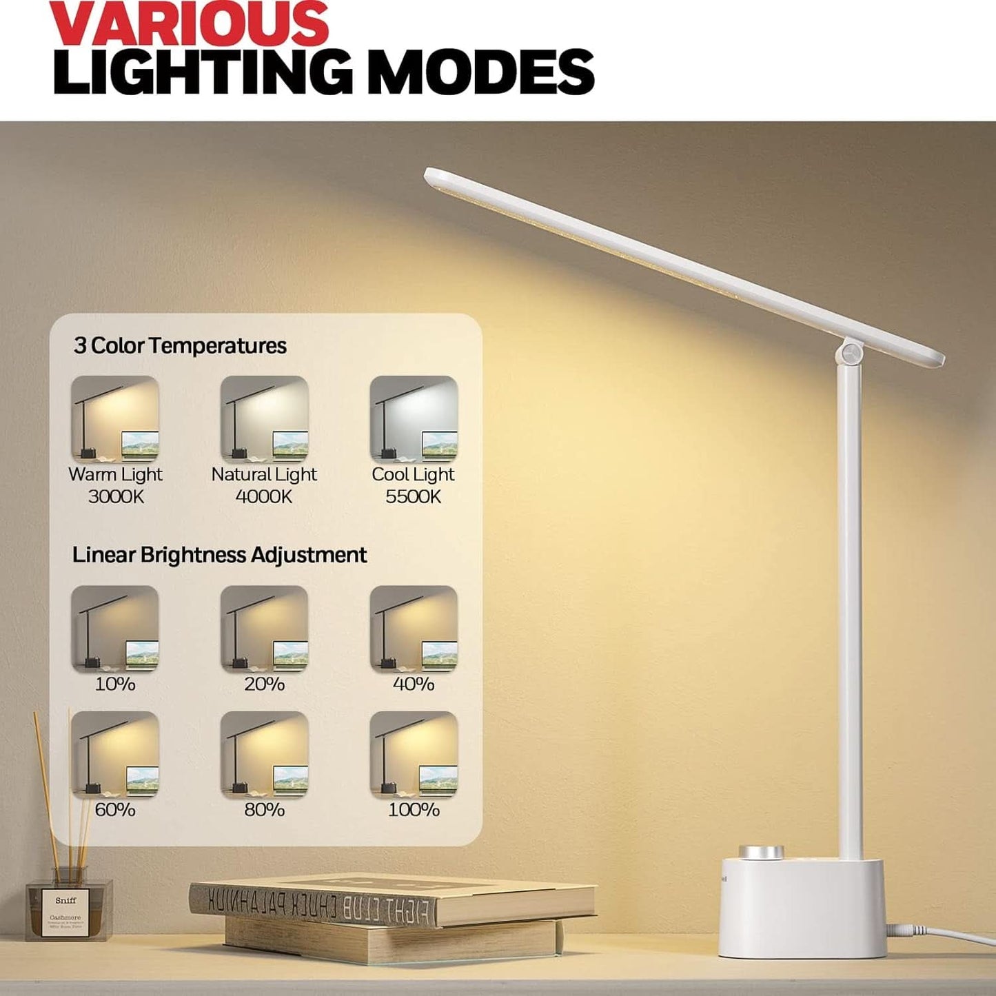 LED Desk Lamp With USB Ports And Dimmable Eye Caring
