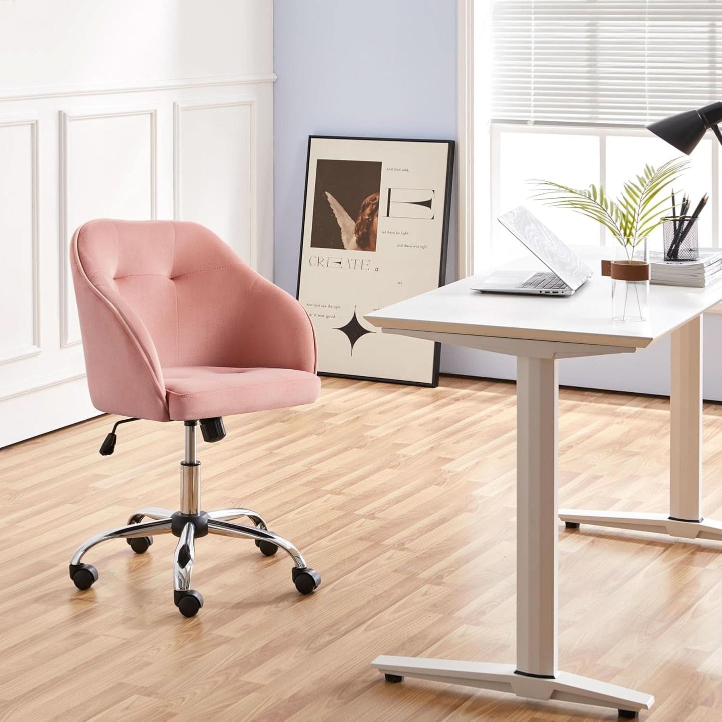 Pink Velvet Desk Chair With Swivel Office Chair Modern