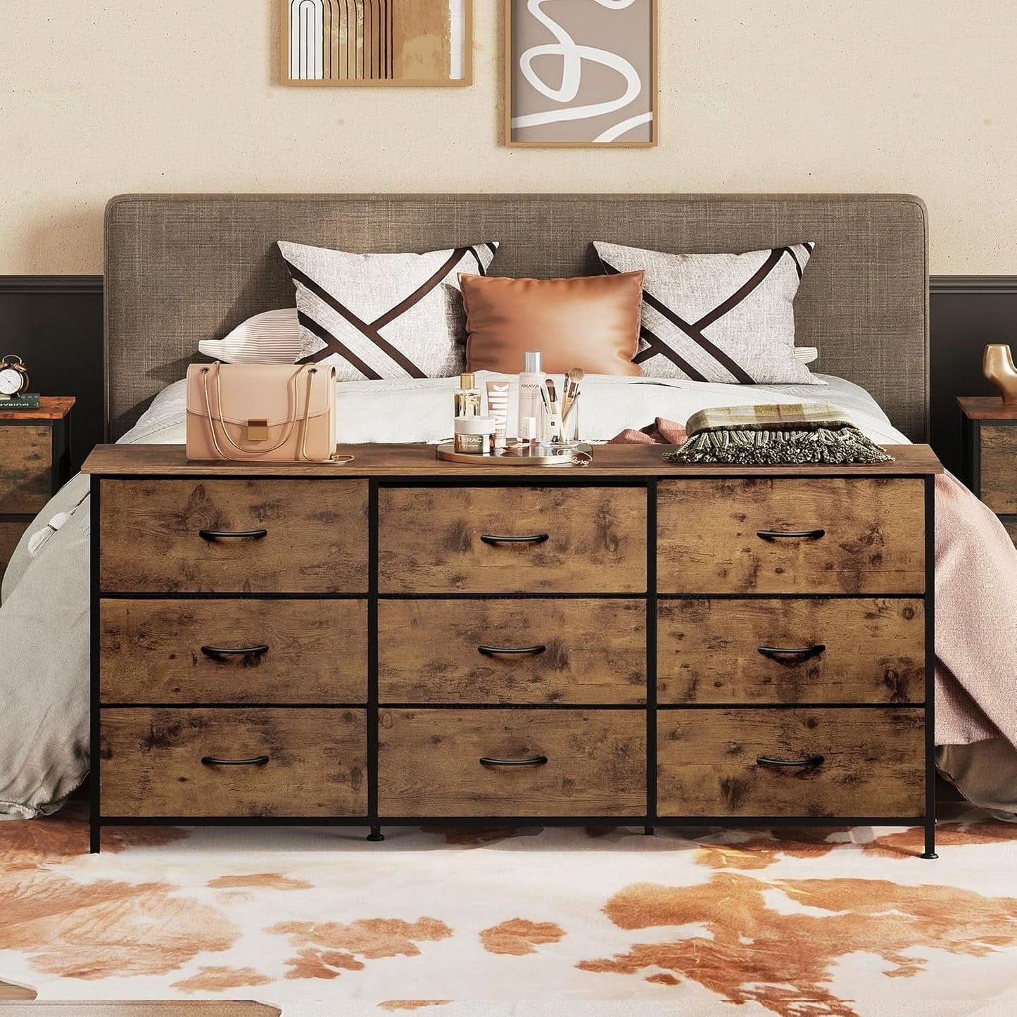 54 Inch Rustic Brown Dresser TV Console Cabinet Storage
