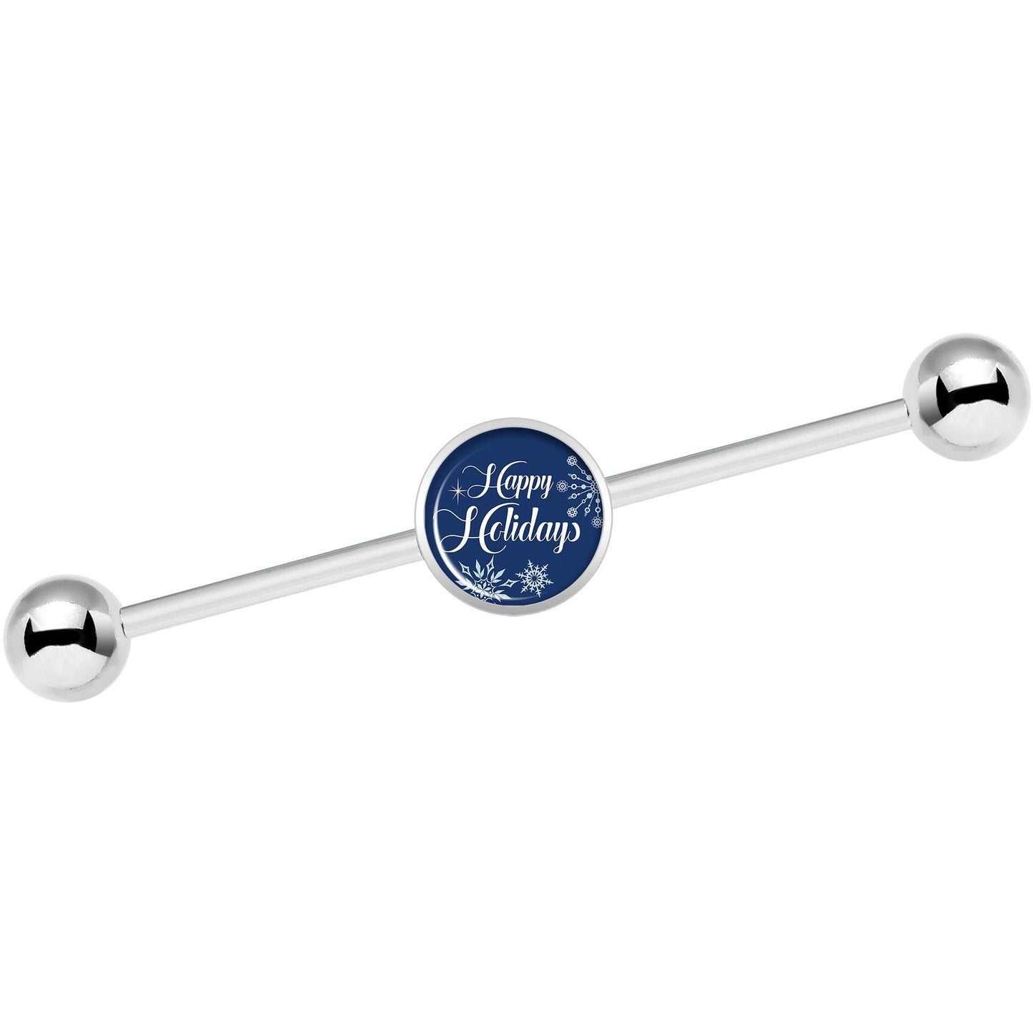 14G Happy Holidays Snowflake Industrial Barbell 37mm