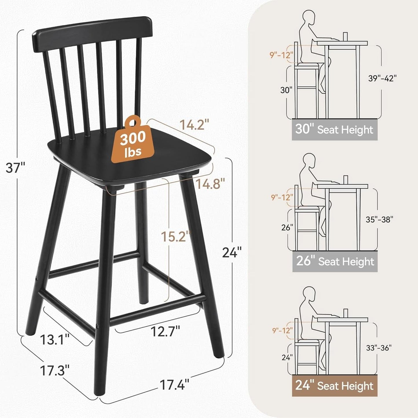 Classic Wooden Bar Stools Set of Four for Kitchen