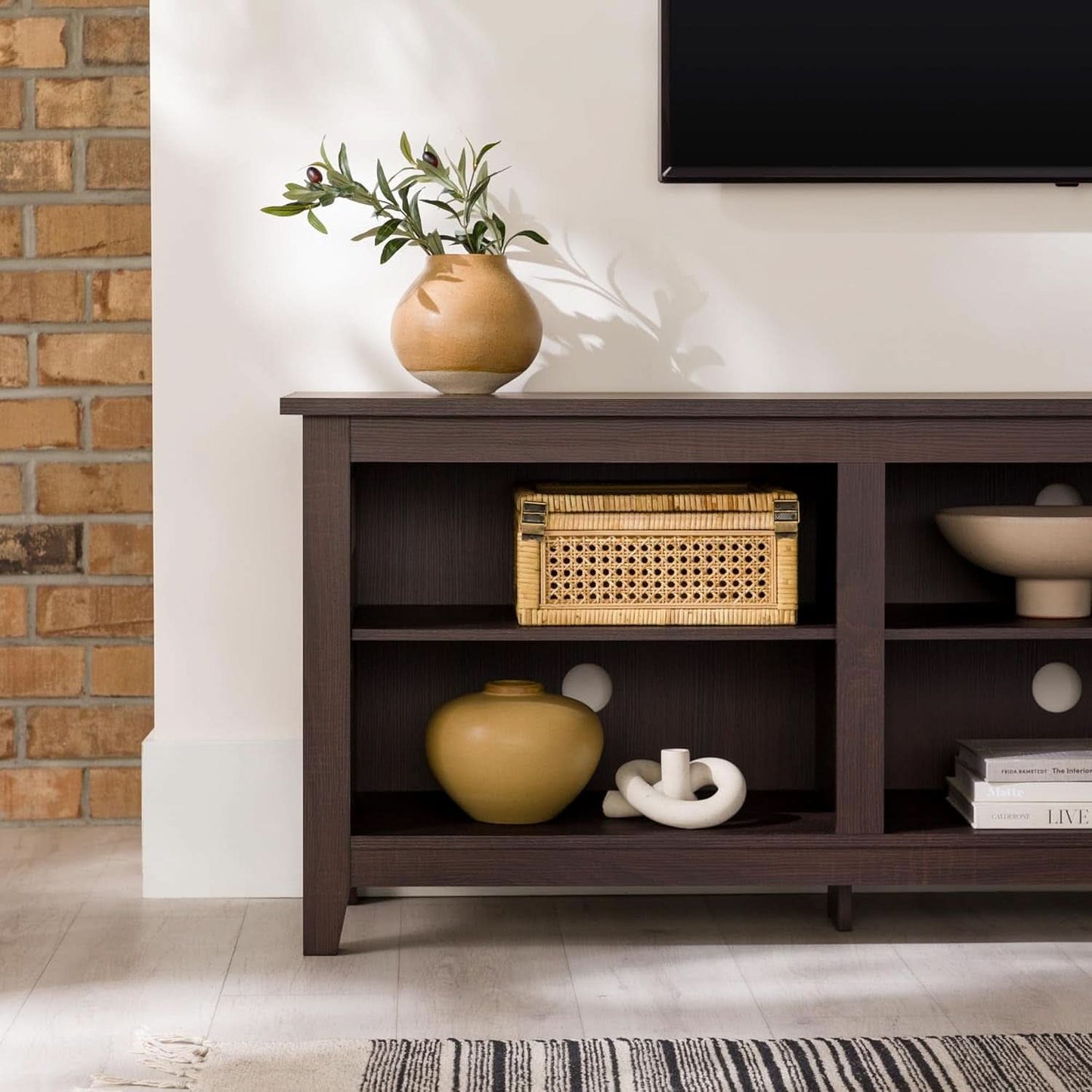 70 Inch TV Stand Espresso Finish With Adjustable Shelves