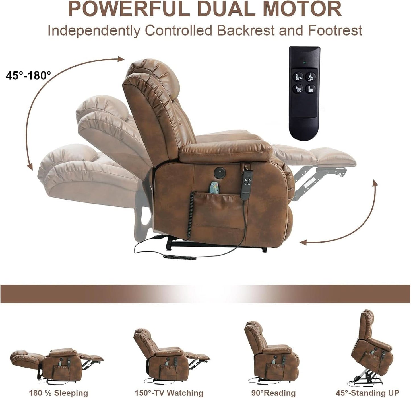 Dual Motor Lift Recliner Leather With Heat Massage