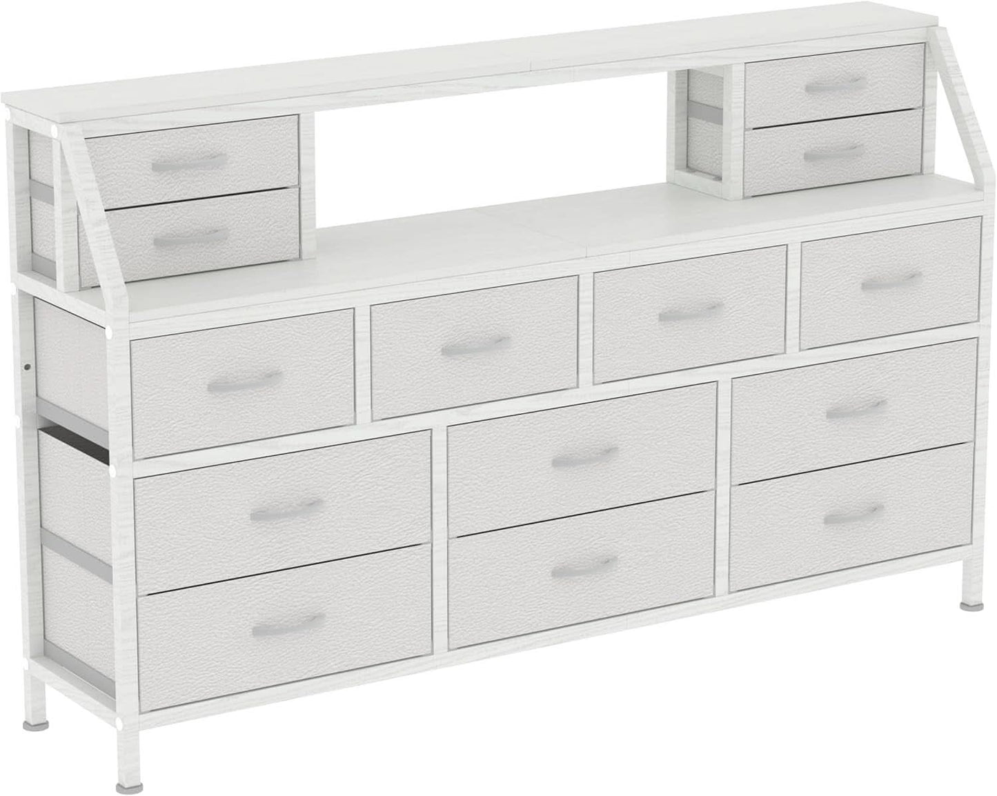 55 Inch Wide TV Stand Dresser 14 Drawers White Finish