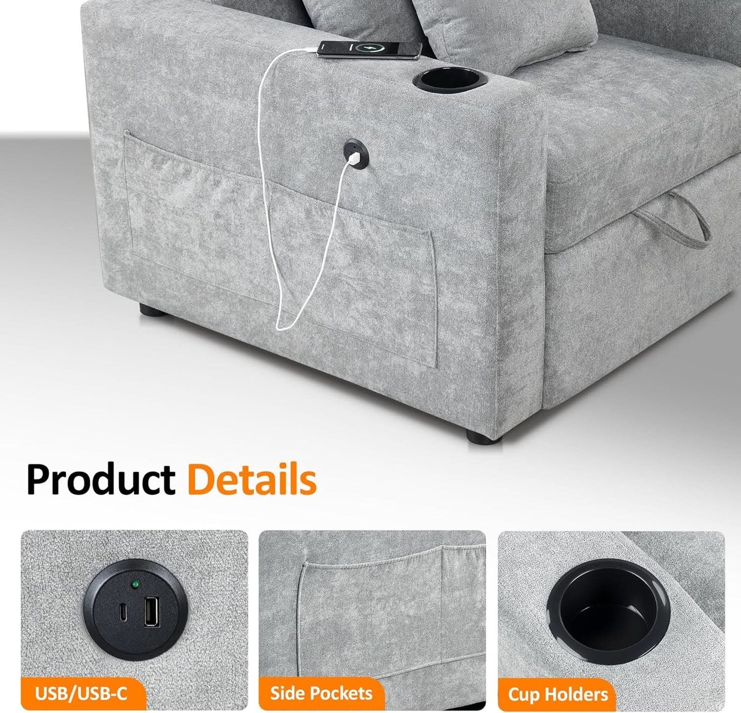 Convertible Sleeper Chair Bed With Linen Upholstery