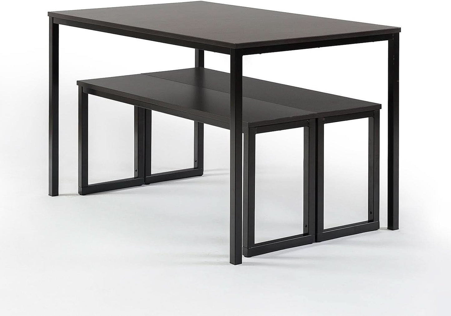Espresso Textured Metal Frame Dining Table Benches