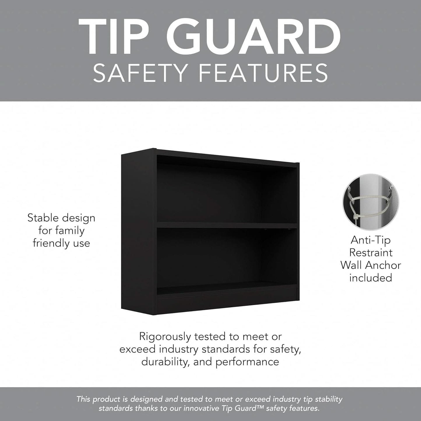 Black Universal Small 2 Shelf Bookcase Set For Home Office