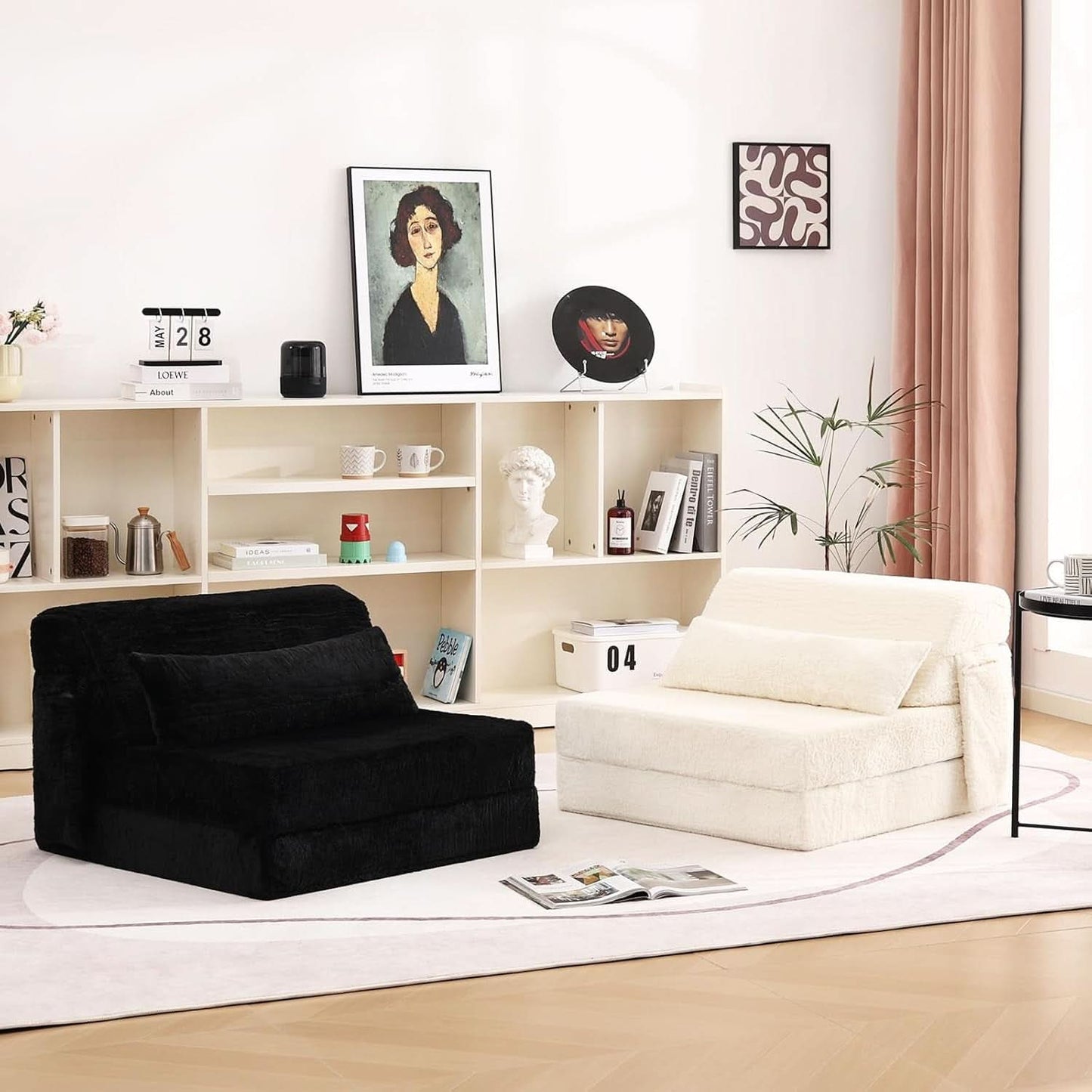 Multifunctional Sleeper Sofa Bed Single Size Beige