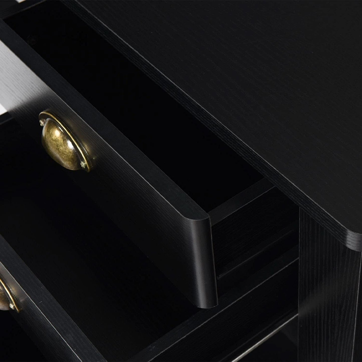 Matte Black Desk With Drawers And Hutch For Home Office