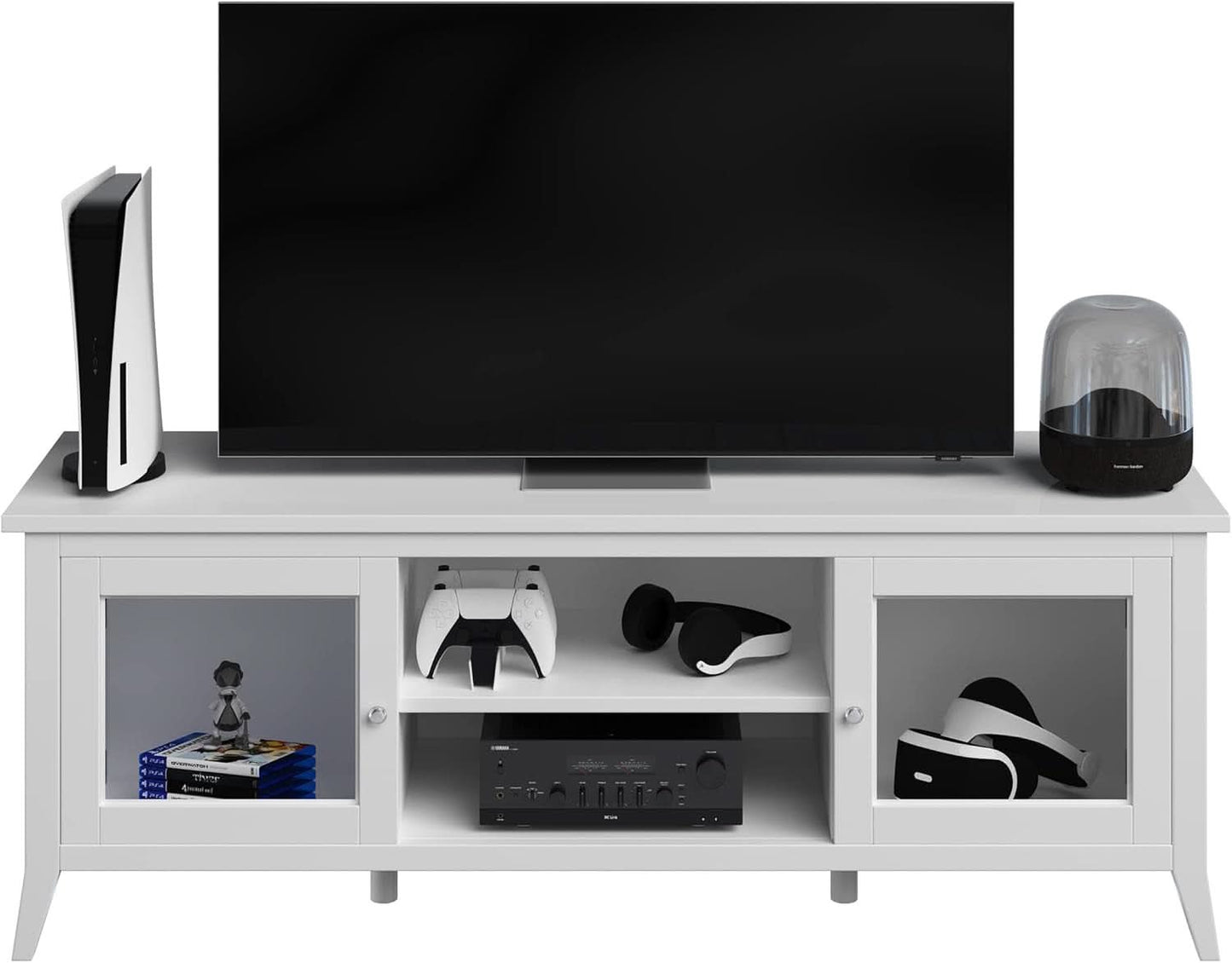 55 Inch TV Stand White With Storage Shelves And Cubbies