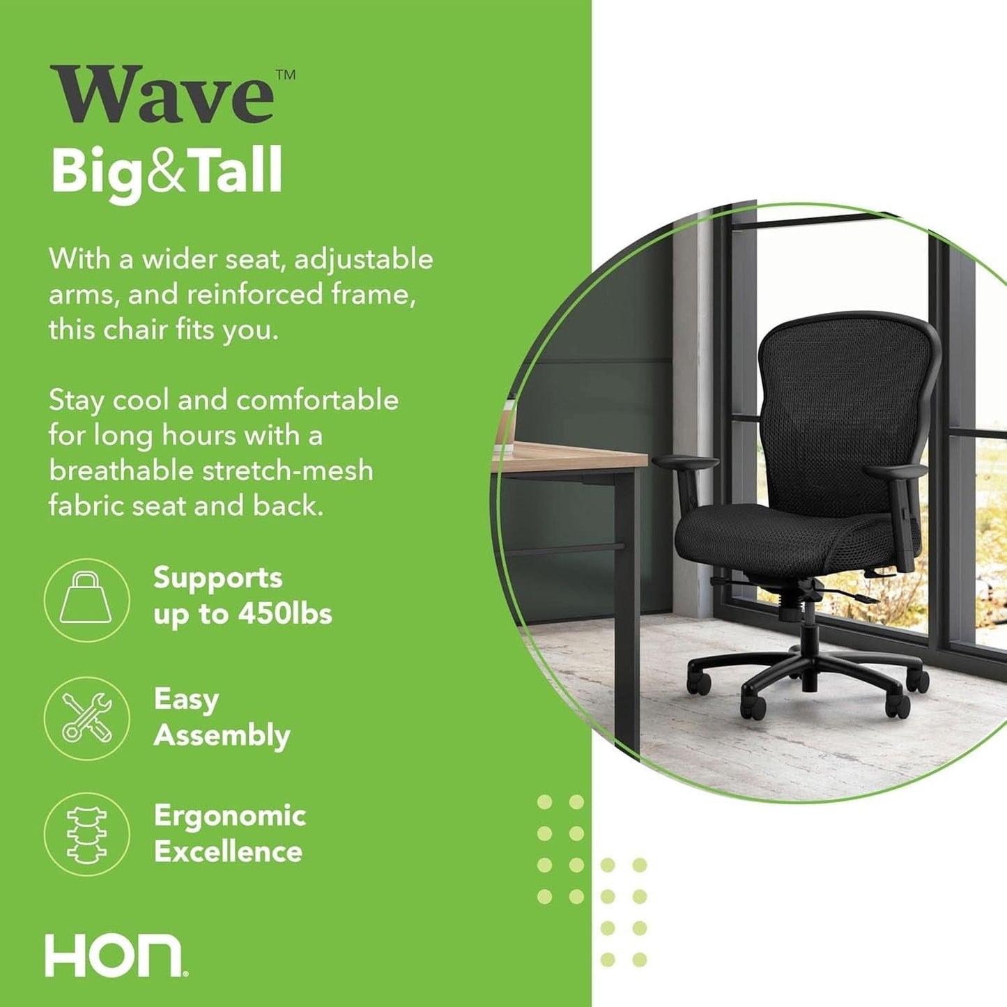 Wave Big And Tall Office Chair 450 Lb Capacity Ergonomic