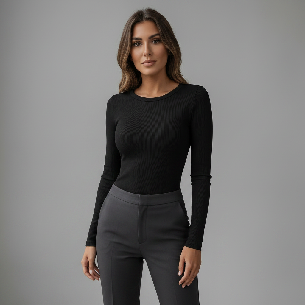 Long Sleeve Crew Neck Ribbed Top