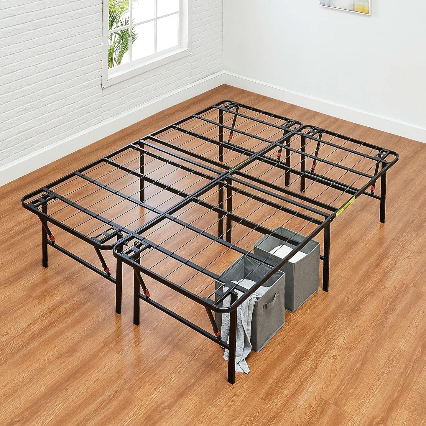 Sturdy Metal Queen Bed Frame With Built In Storage Platform