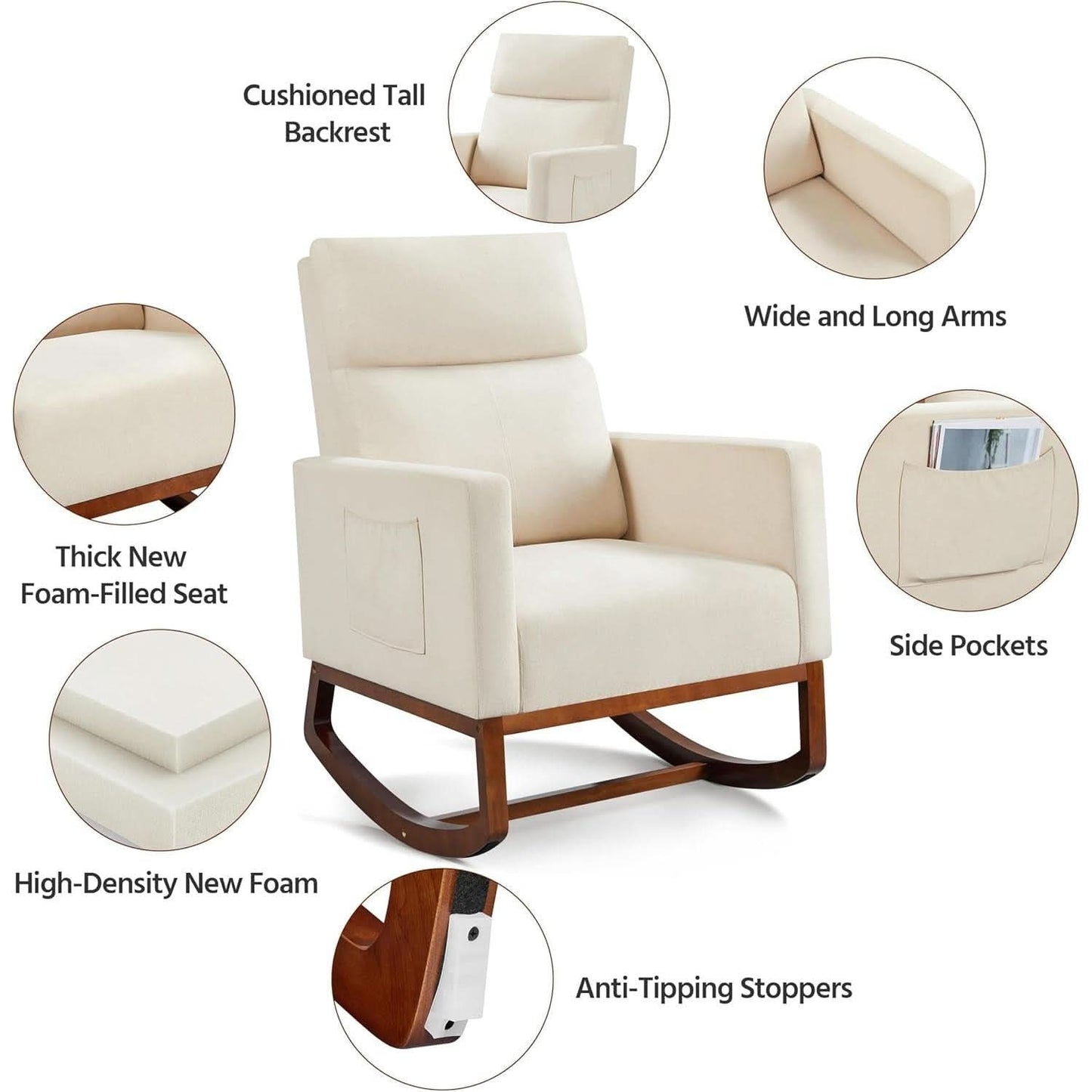 Rocking Recliner Chair With Side Pocket And Adjustable