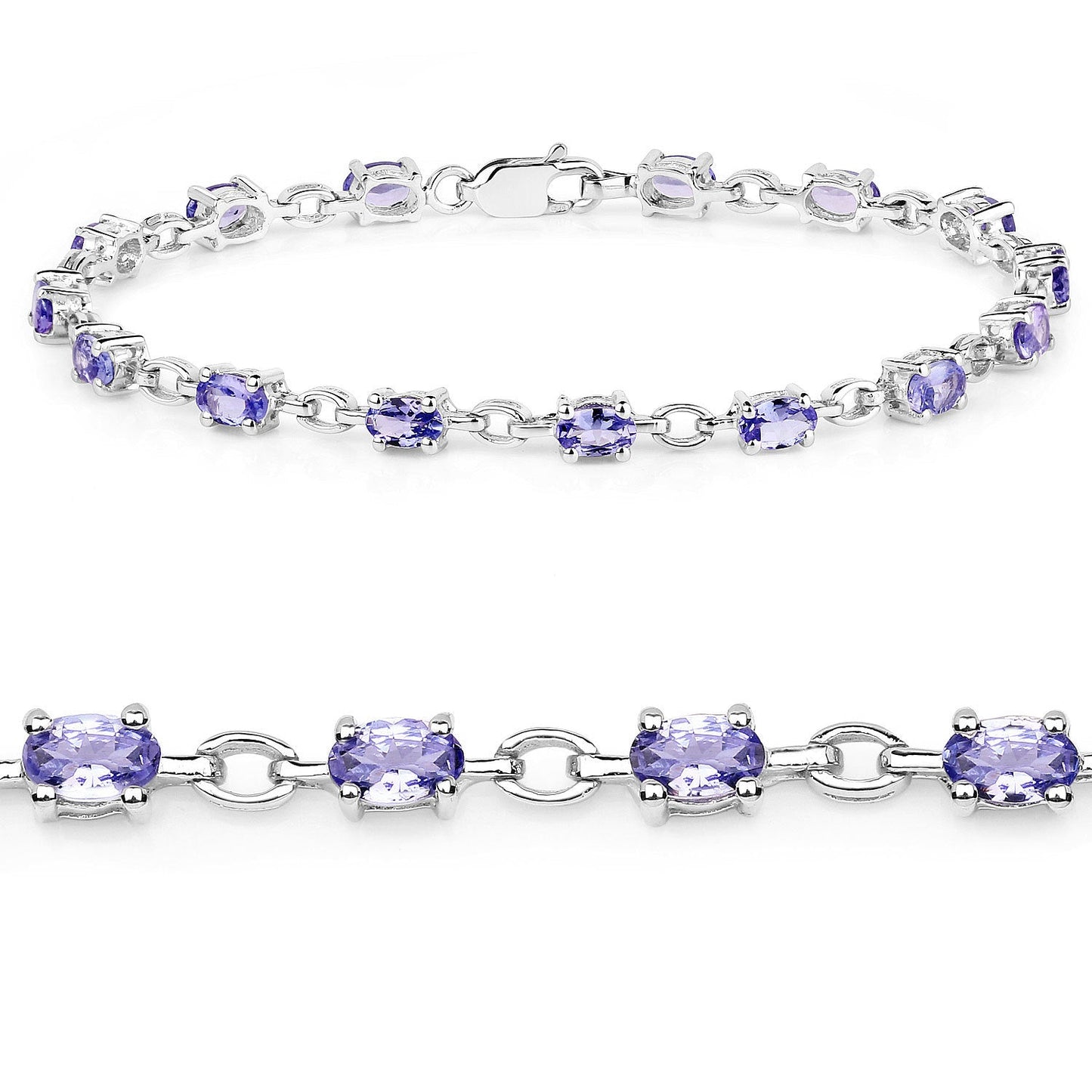 3.12 Carat Genuine Tanzanite .925 Sterling Silver Bracelet