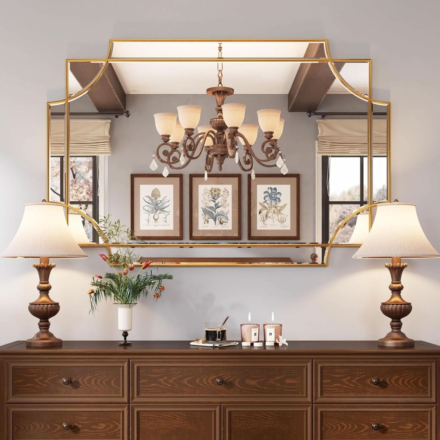 32x48 Inch Gold Wall Mirror Beveled Full Length Mirror