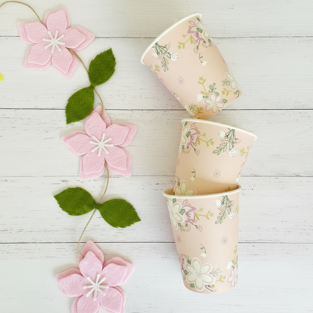 Pink Flowers Cups (Set of 8)