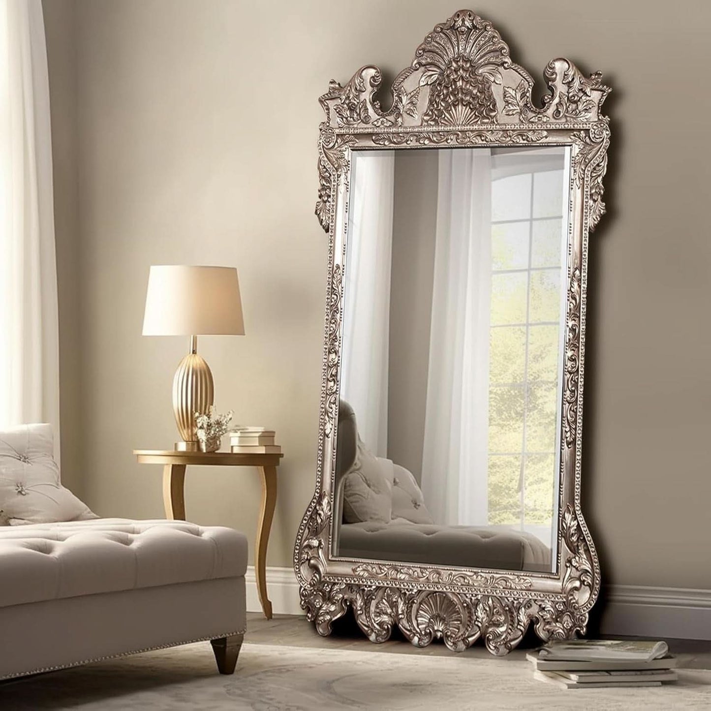 Howard Elliott Marquette Antique Oversized Full Length Mirror Silver Leaf 49x84