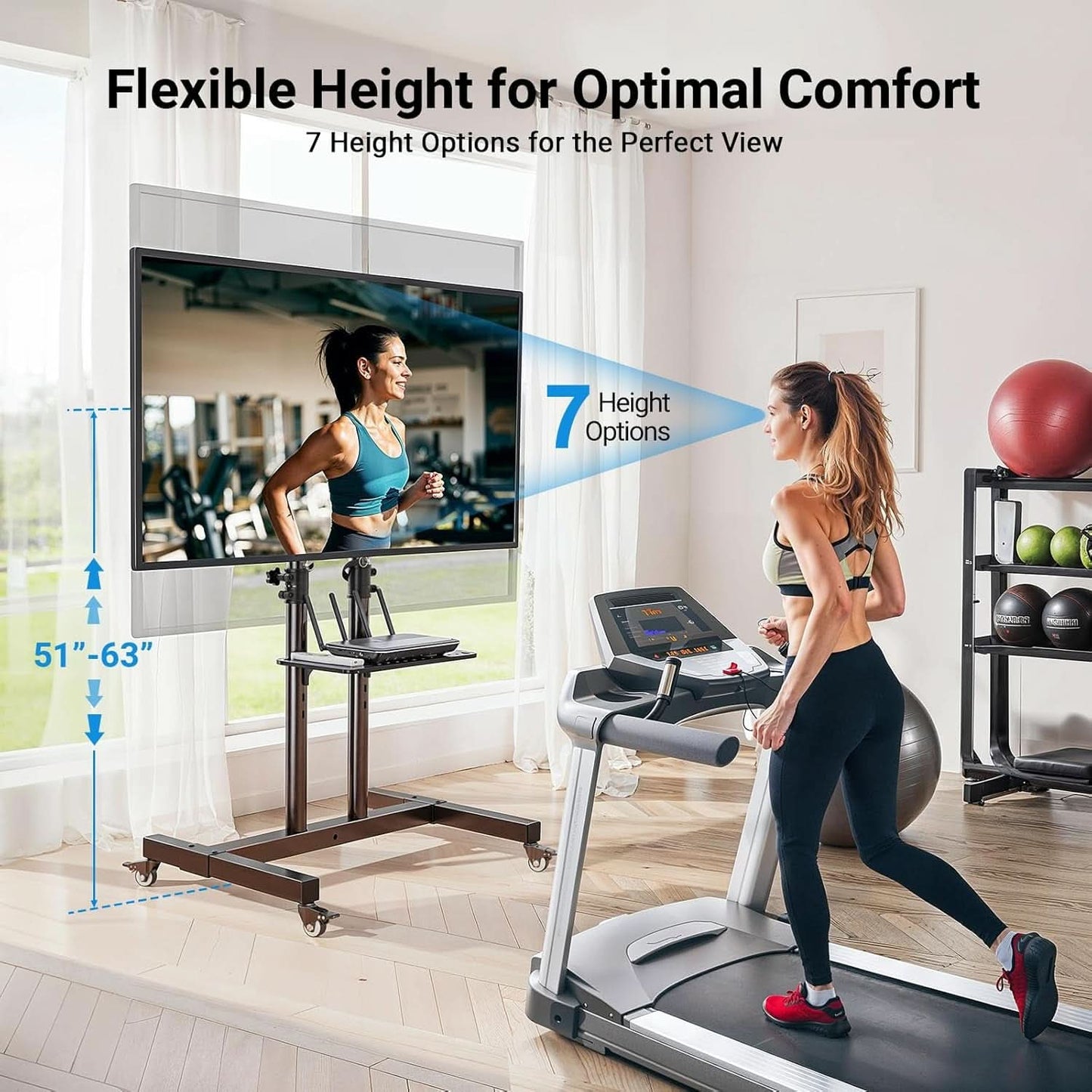 Rolling TV Stand Height Adjustable 32 To 83 Inch Screens