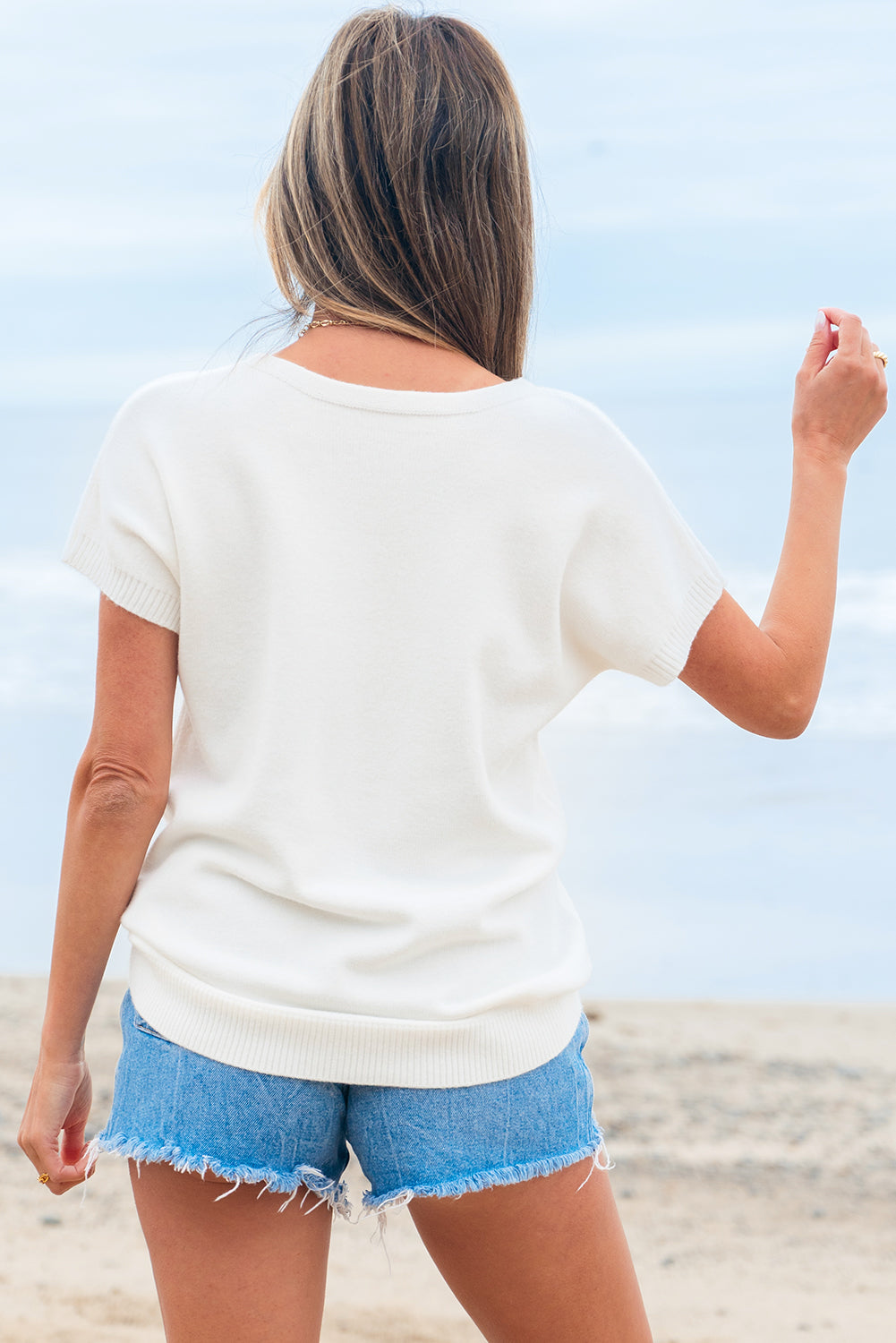 Kya Bow Pattern Knit Short Sleeve Sweater