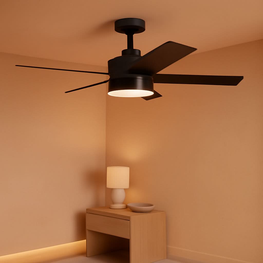 52 Inch Black Ceiling Fan With Dimmable 3 Color LED Lights And Remote