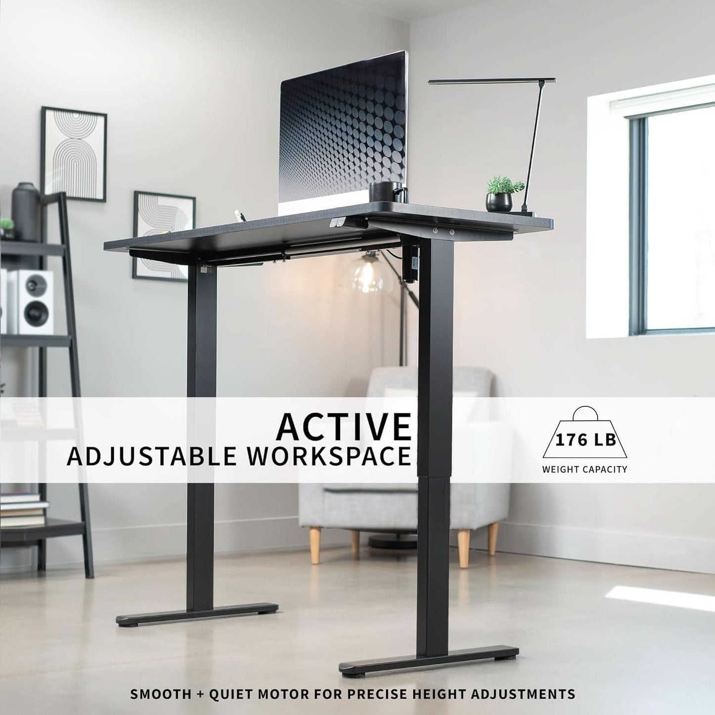 60 Inch Electric Height Adjustable Desk Dark Walnut Top Black Frame
