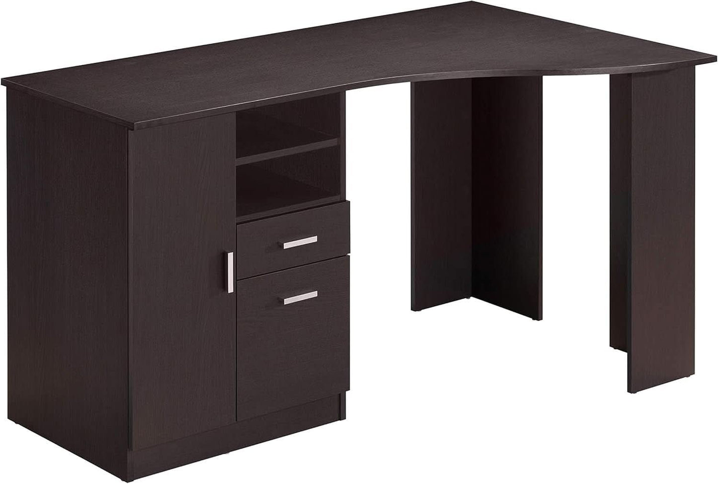 Classic Espresso Office Desk with Storage Shelves and Drawers