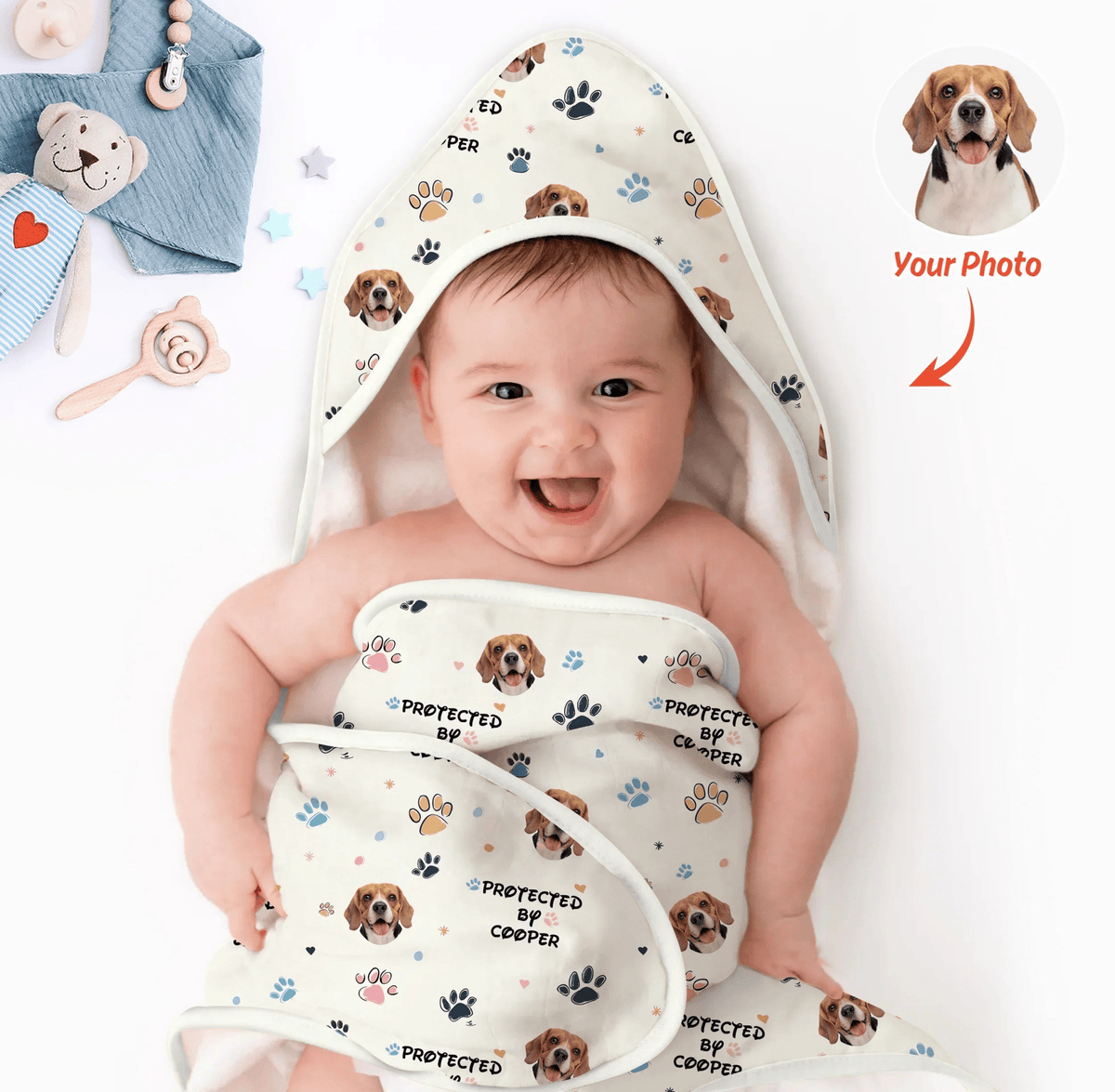 Custom Dog Pattern Hooded Towel Set