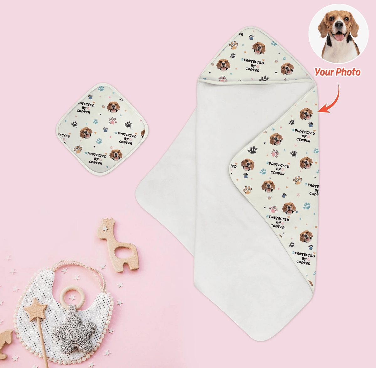 Custom Dog Pattern Hooded Towel Set