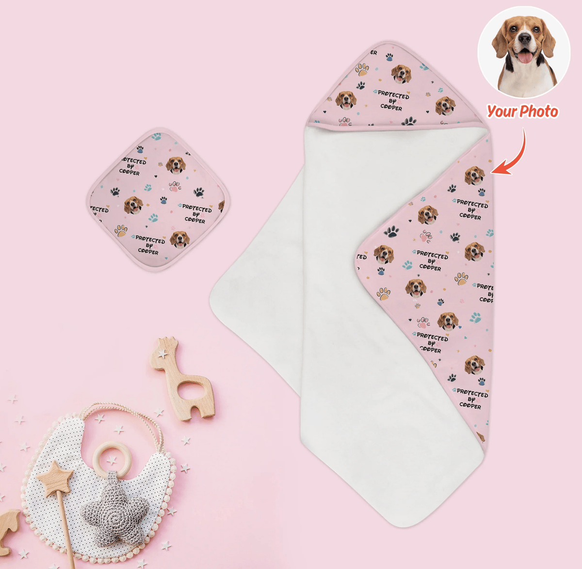 Custom Dog Pattern Hooded Towel Set
