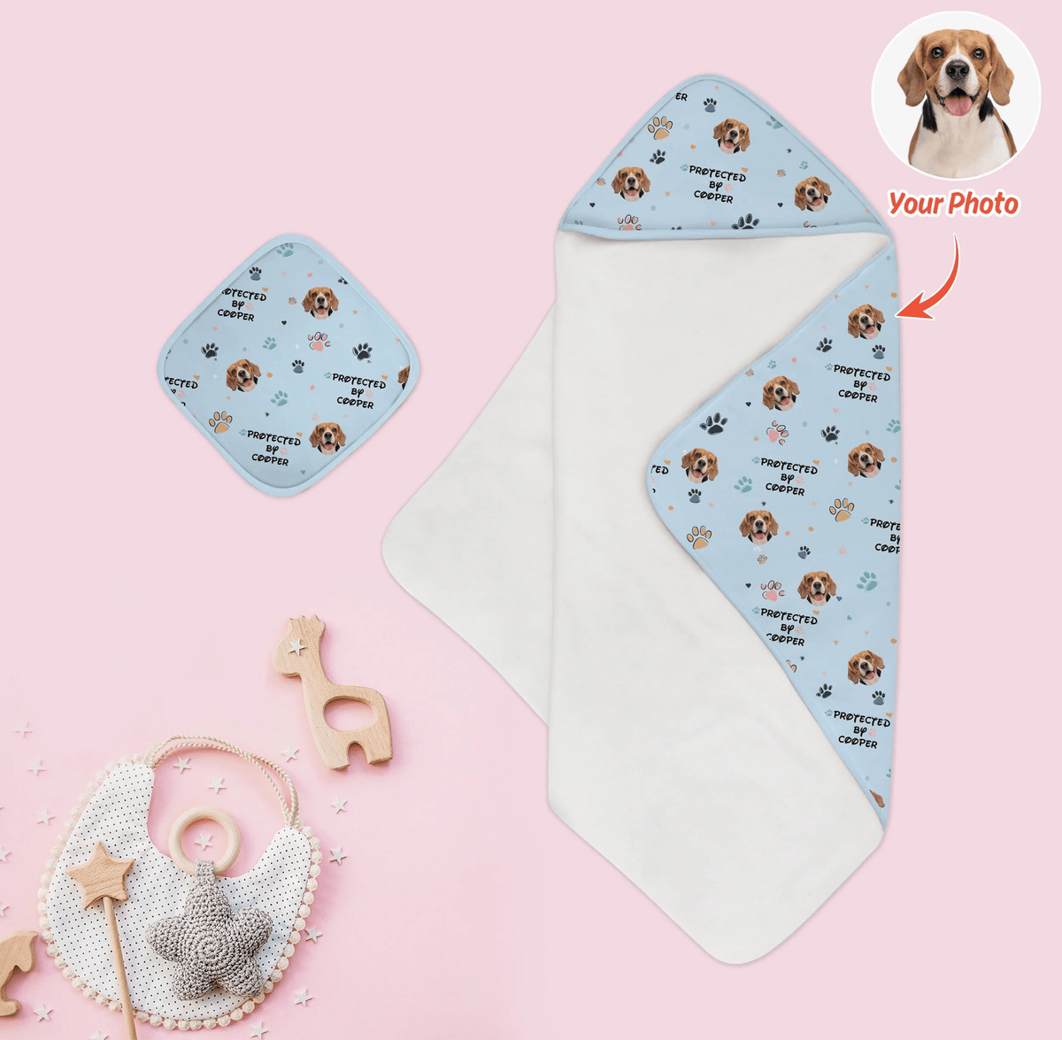Custom Dog Pattern Hooded Towel Set
