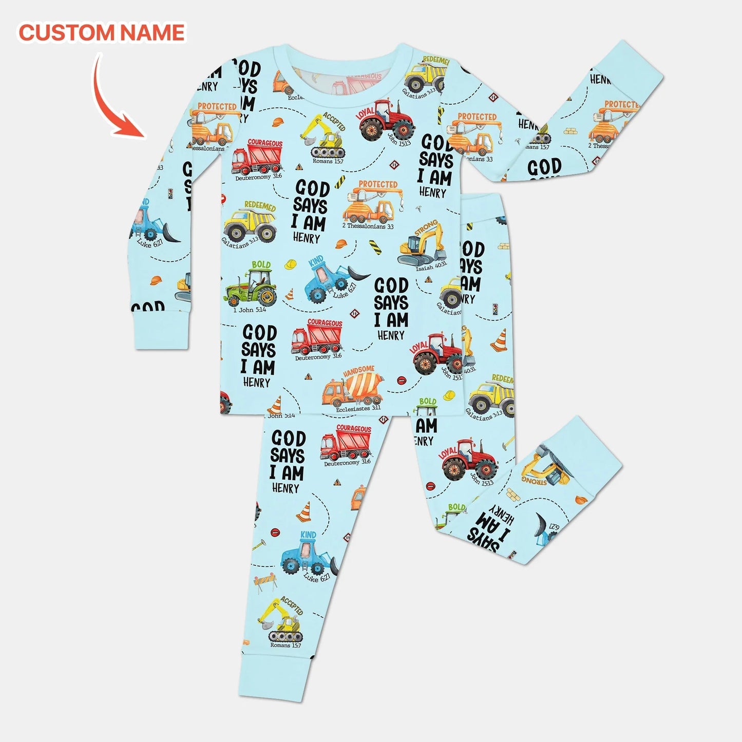 Custom Name God Says I Am Boy Two Piece Long Sleeve Pajama Set