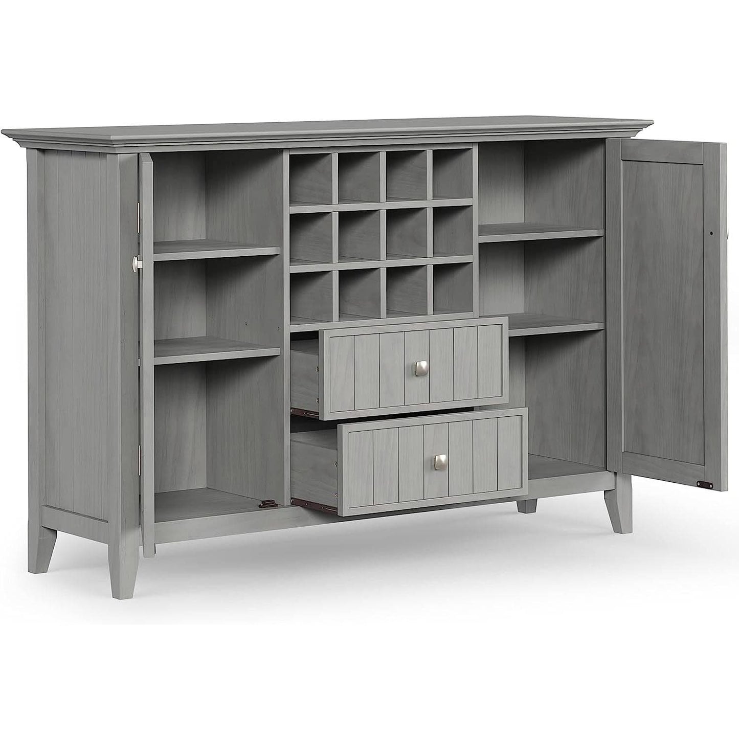 Fog Grey Solid Wood Transitional Sideboard Buffet With Built In Wine Rack