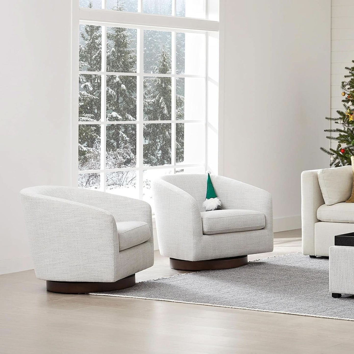 Ivory Swivel Barrel Chair With Plush Foam Back Cushion