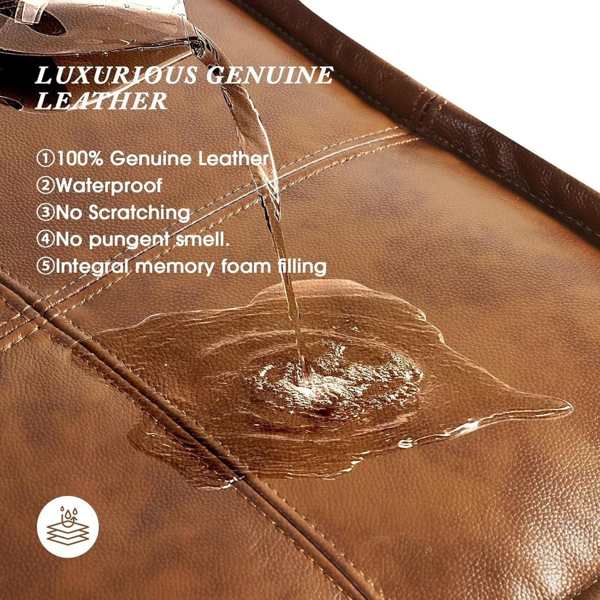 Authentic Brown Leather Ottoman Square Memory Foam