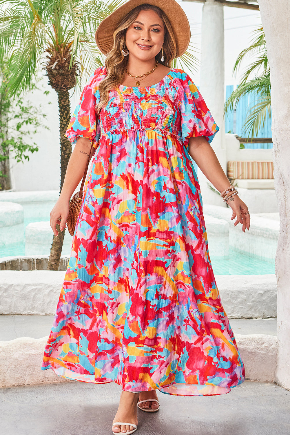Rachel Plus Size Puff Sleeve Square Neck Dress