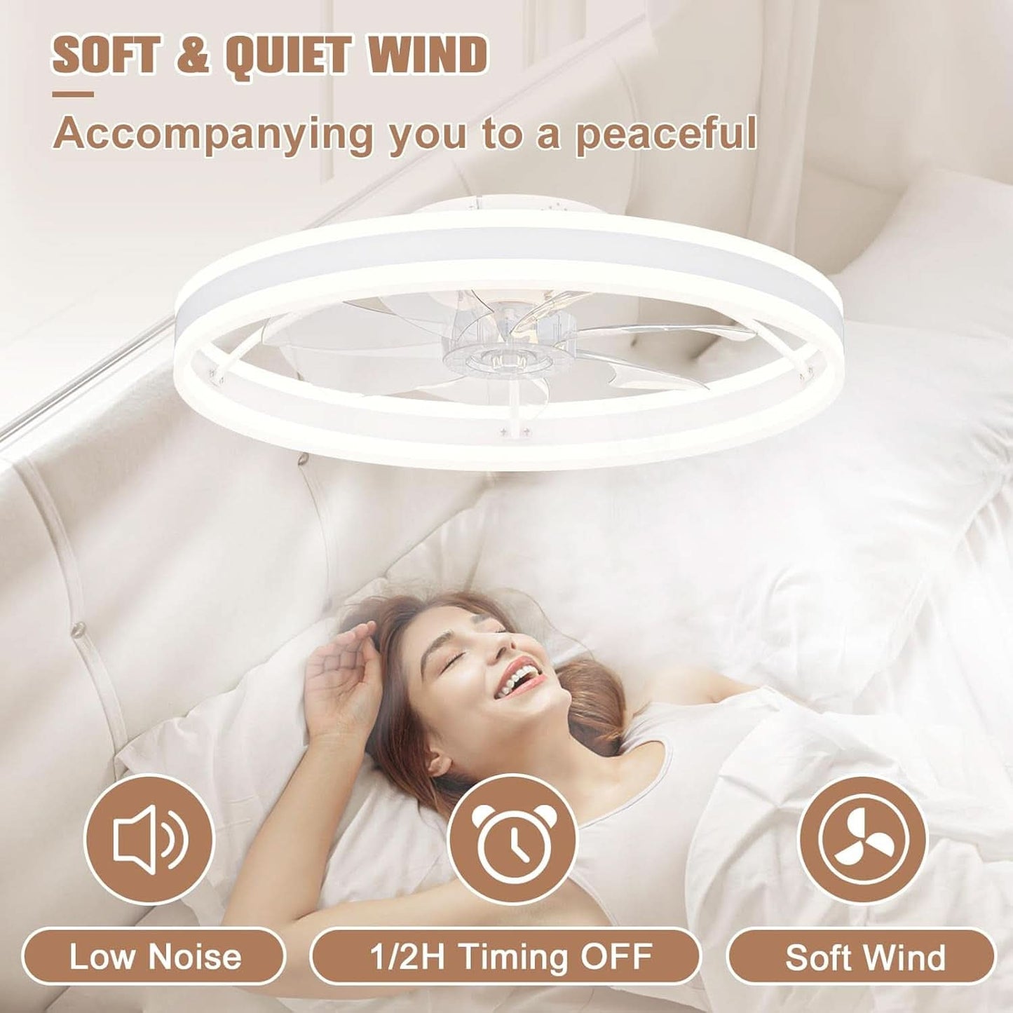 Low Profile 23.6 Inch Flush Mount Ceiling Fan Dimmable LED