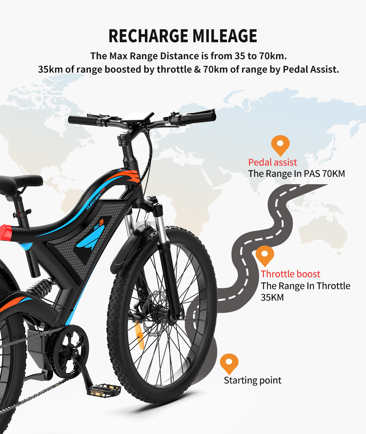 26x2.35 Inch E-Bike  48V 500W Rear Motor  15AH Lithium Battery  Front Suspension & Dual Mechanical Disc Brakes